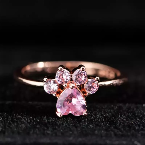 New 18k rose gold over s925 pink CZ paw 🐾 ring - Picture 2 of 5